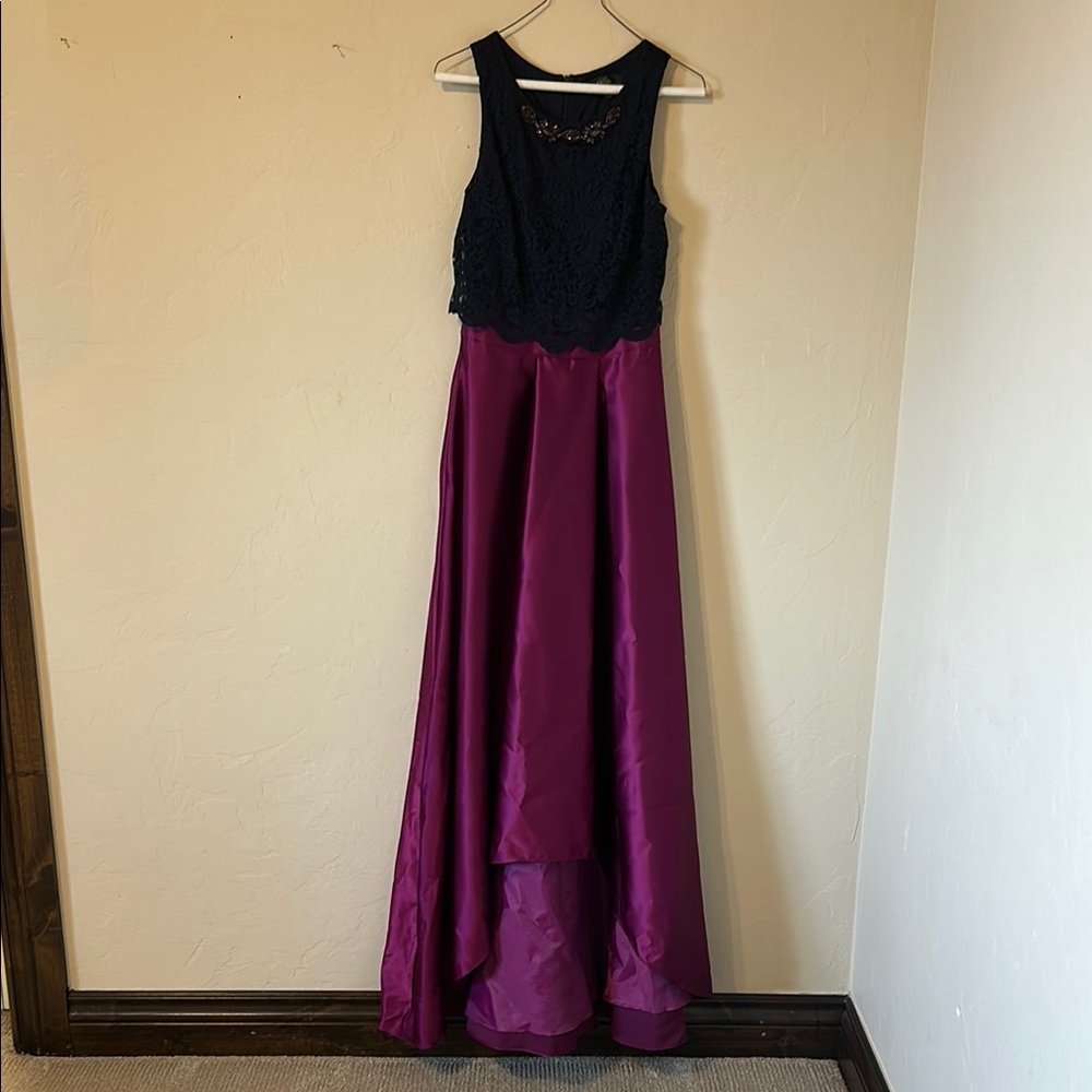 Elegant navy and purple gown